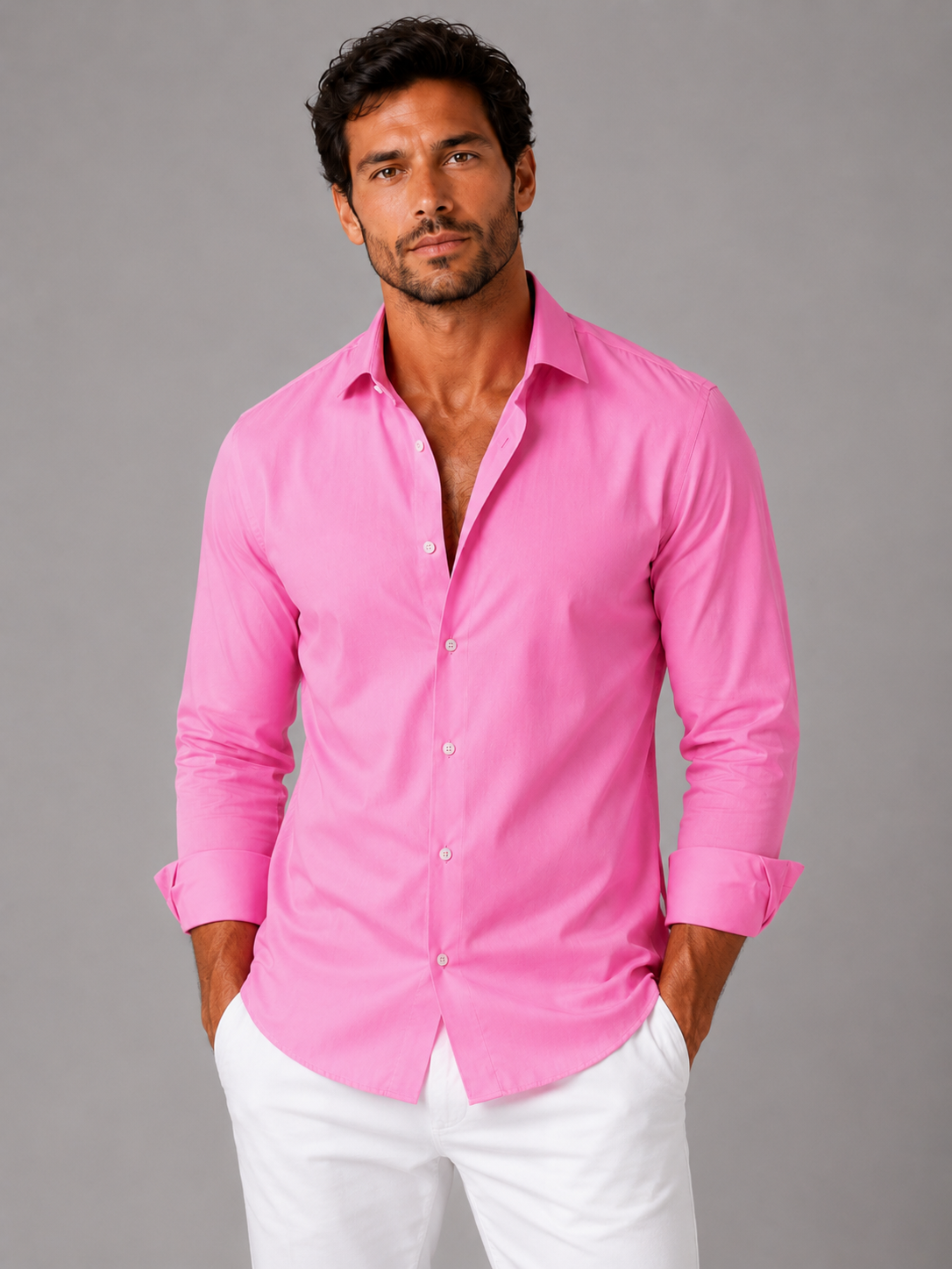 Men’s Button-Front Shirt with Long Sleeves
