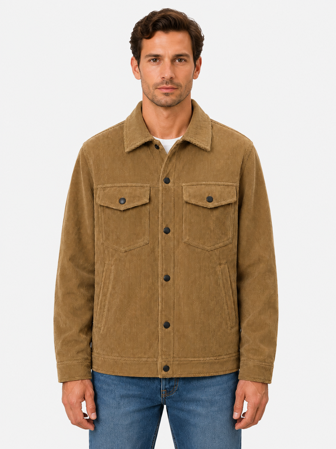Men’s Button Front Shirt Jacket with Chest Pockets