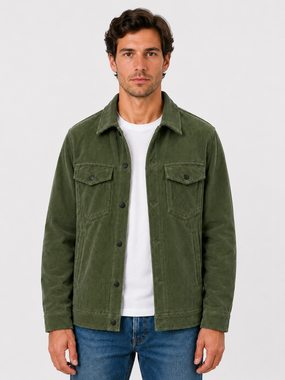 Men’s Button Front Shirt Jacket with Chest Pockets