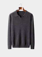 Men’s Buttonless Polo Collar Knit Jumper with Long Sleeves