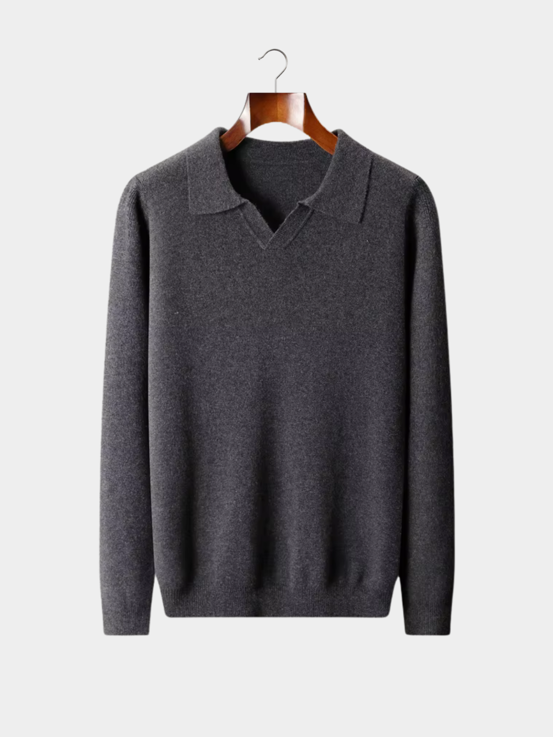 Men’s Buttonless Polo Collar Knit Jumper with Long Sleeves