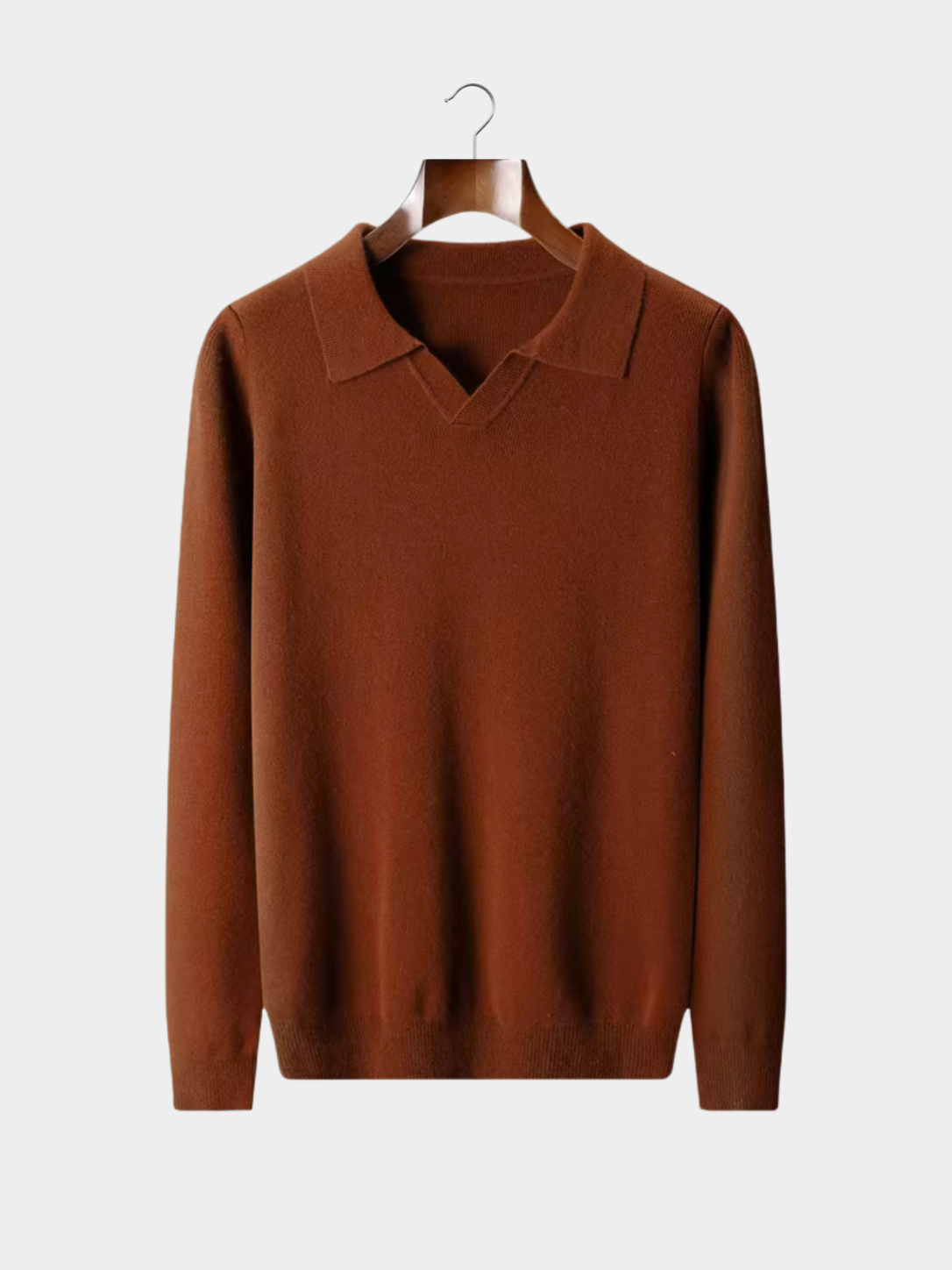 Men’s Buttonless Polo Collar Knit Jumper with Long Sleeves