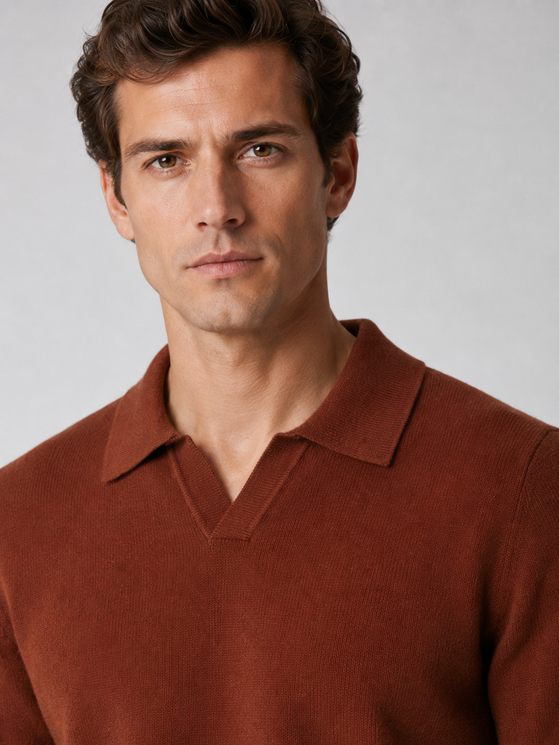 Men’s Buttonless Polo Collar Knit Jumper with Long Sleeves