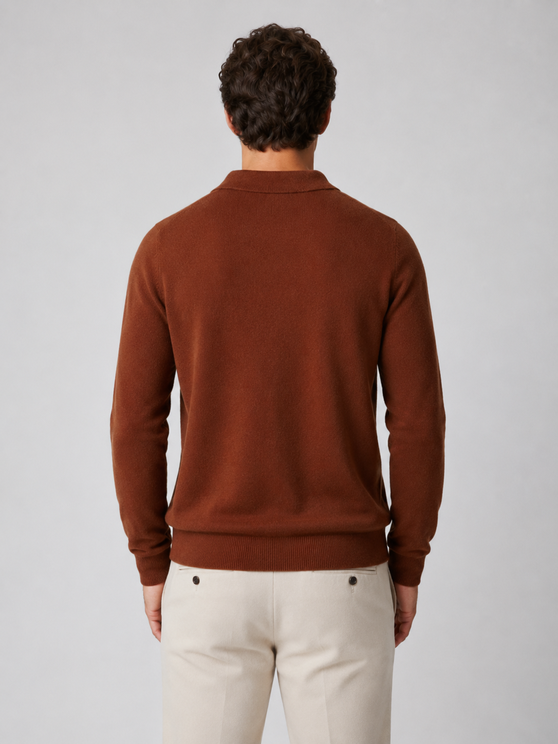 Men’s Buttonless Polo Collar Knit Jumper with Long Sleeves