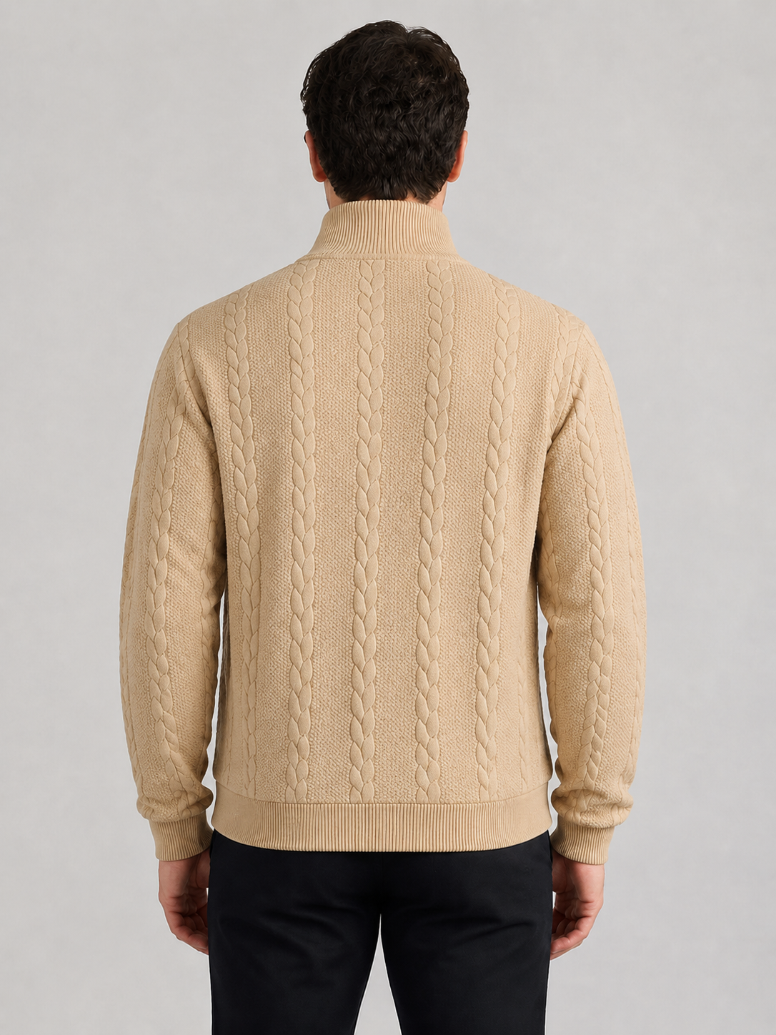 Men’s Cable-Knit Jumper with Quarter-Zip Collar