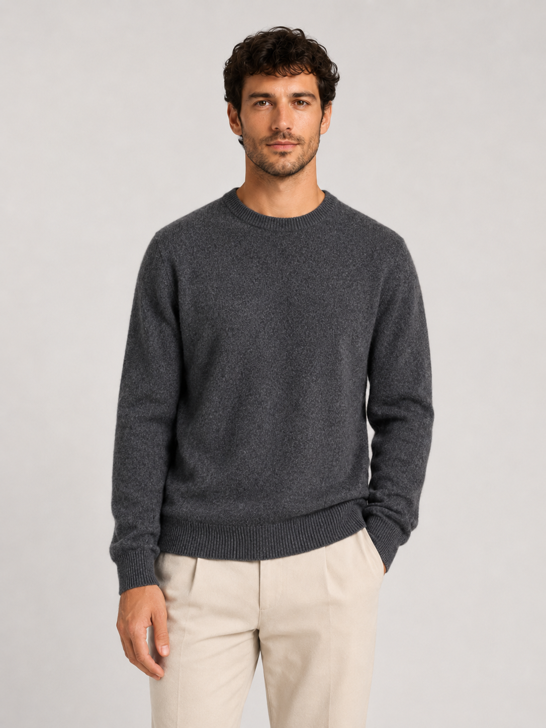Men’s Crew Neck Knit Jumper with Ribbed Trim