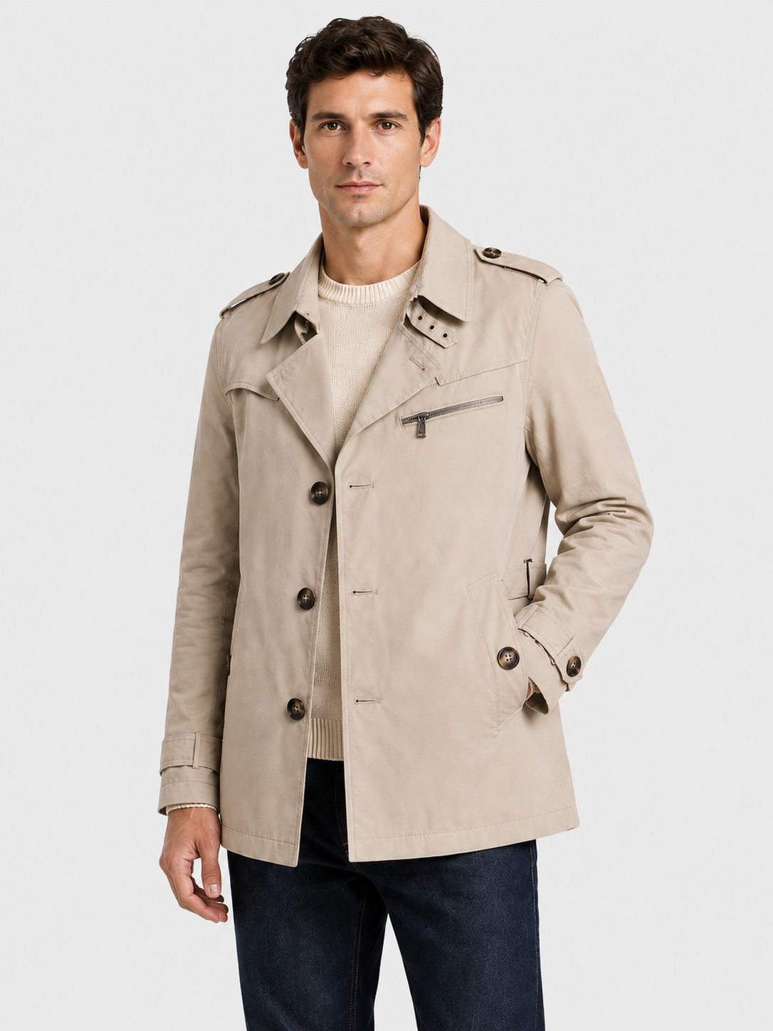 Men’s Double Breasted Trench Coat with Epaulettes