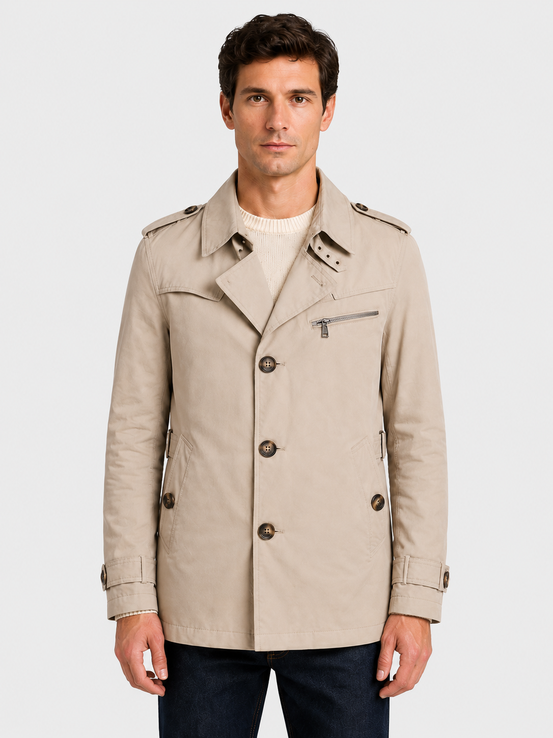 Men’s Double Breasted Trench Coat with Epaulettes