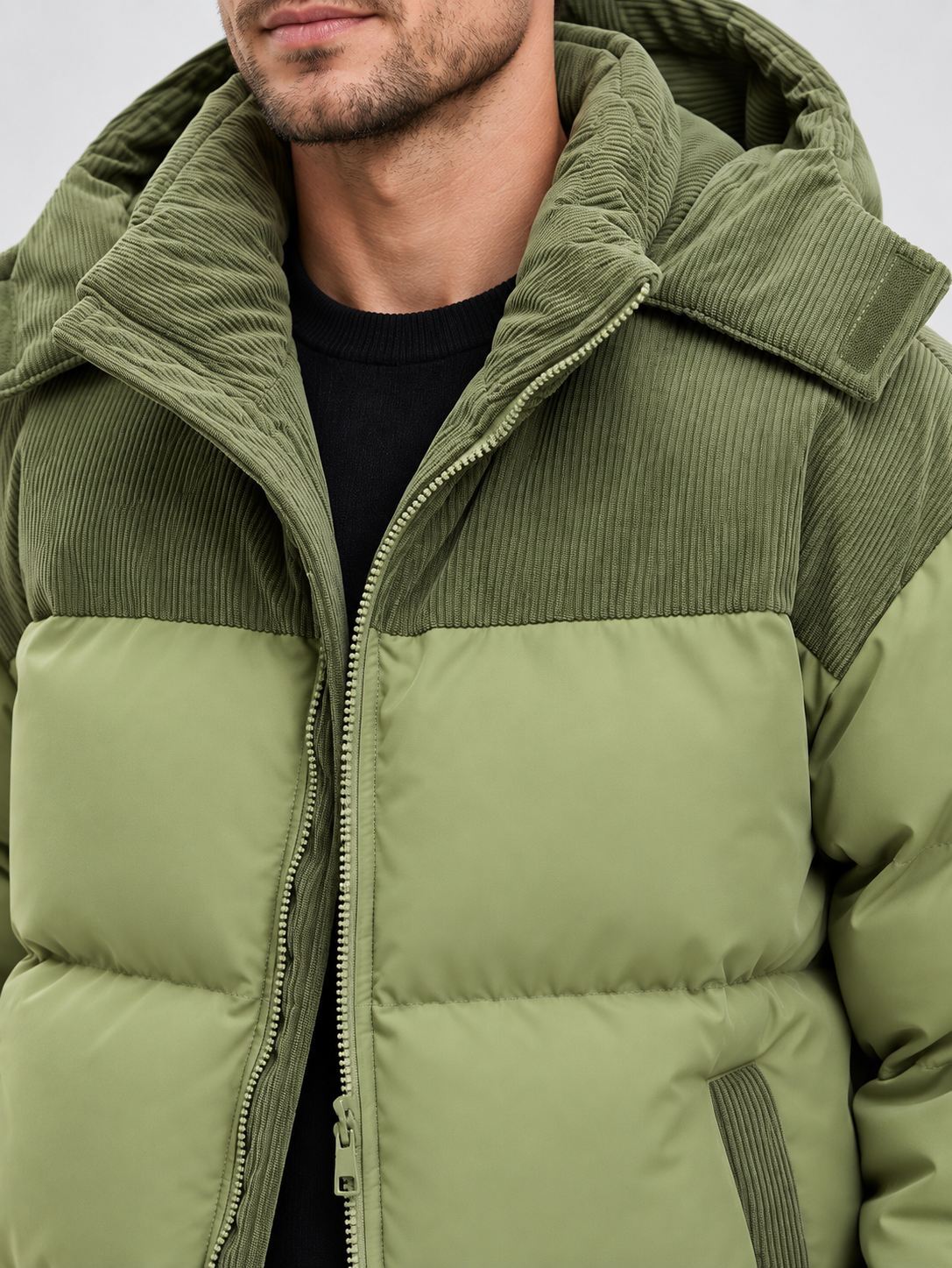 Men's Hooded Full-Zip Jacket with Lined Interior and Side Pockets