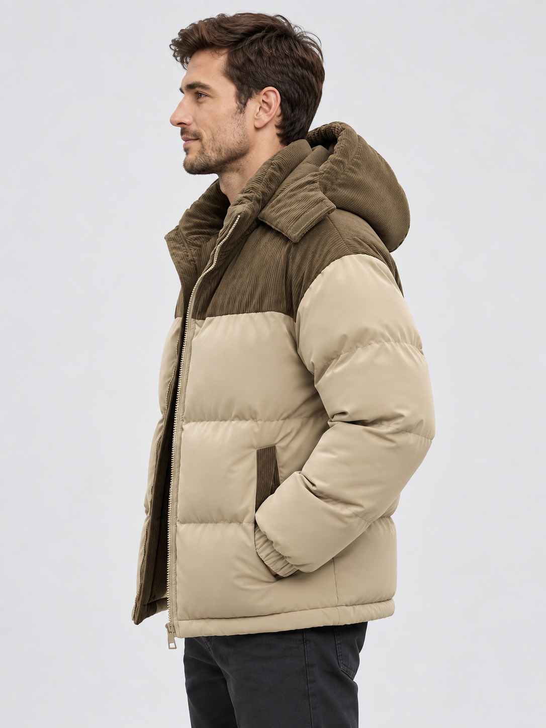 Men's Hooded Full-Zip Jacket with Lined Interior and Side Pockets