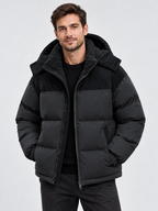 Men's Hooded Full-Zip Jacket with Lined Interior and Side Pockets