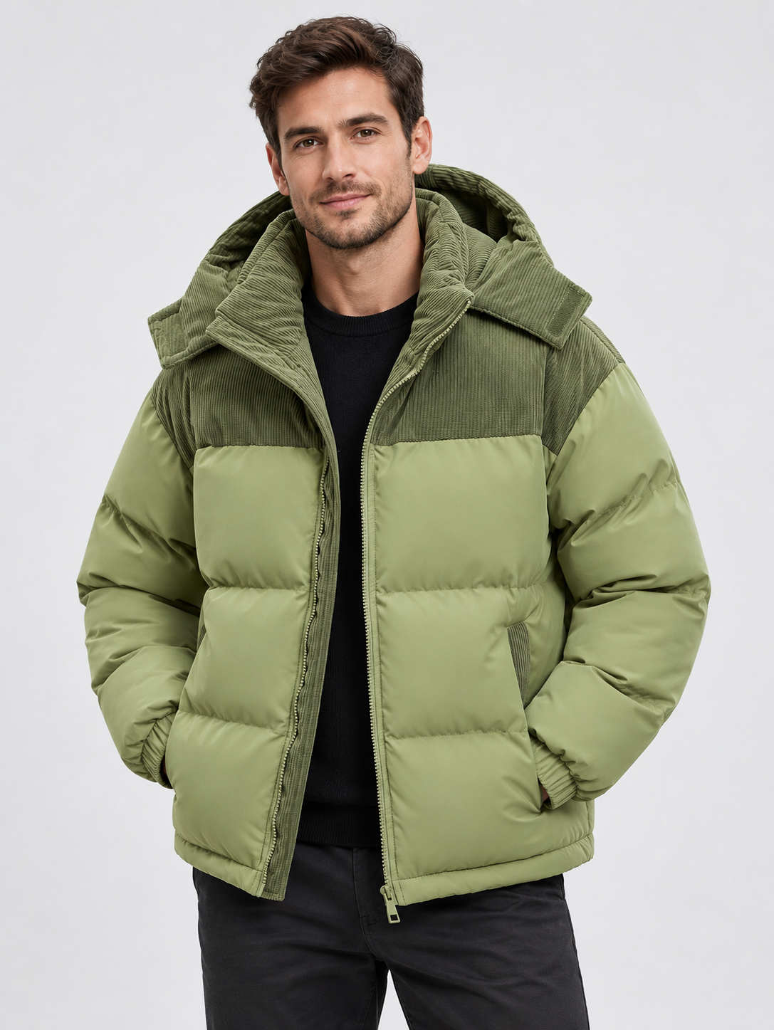 Men's Hooded Full-Zip Jacket with Lined Interior and Side Pockets
