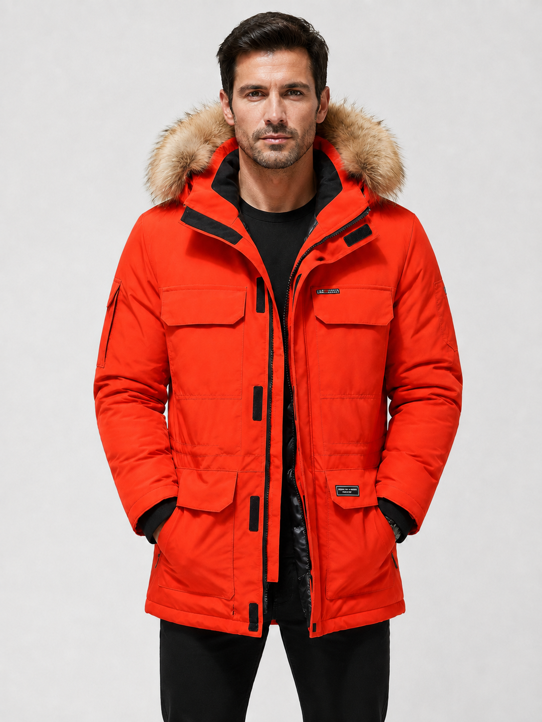Men’s Hooded Parka Jacket with Multiple Pockets