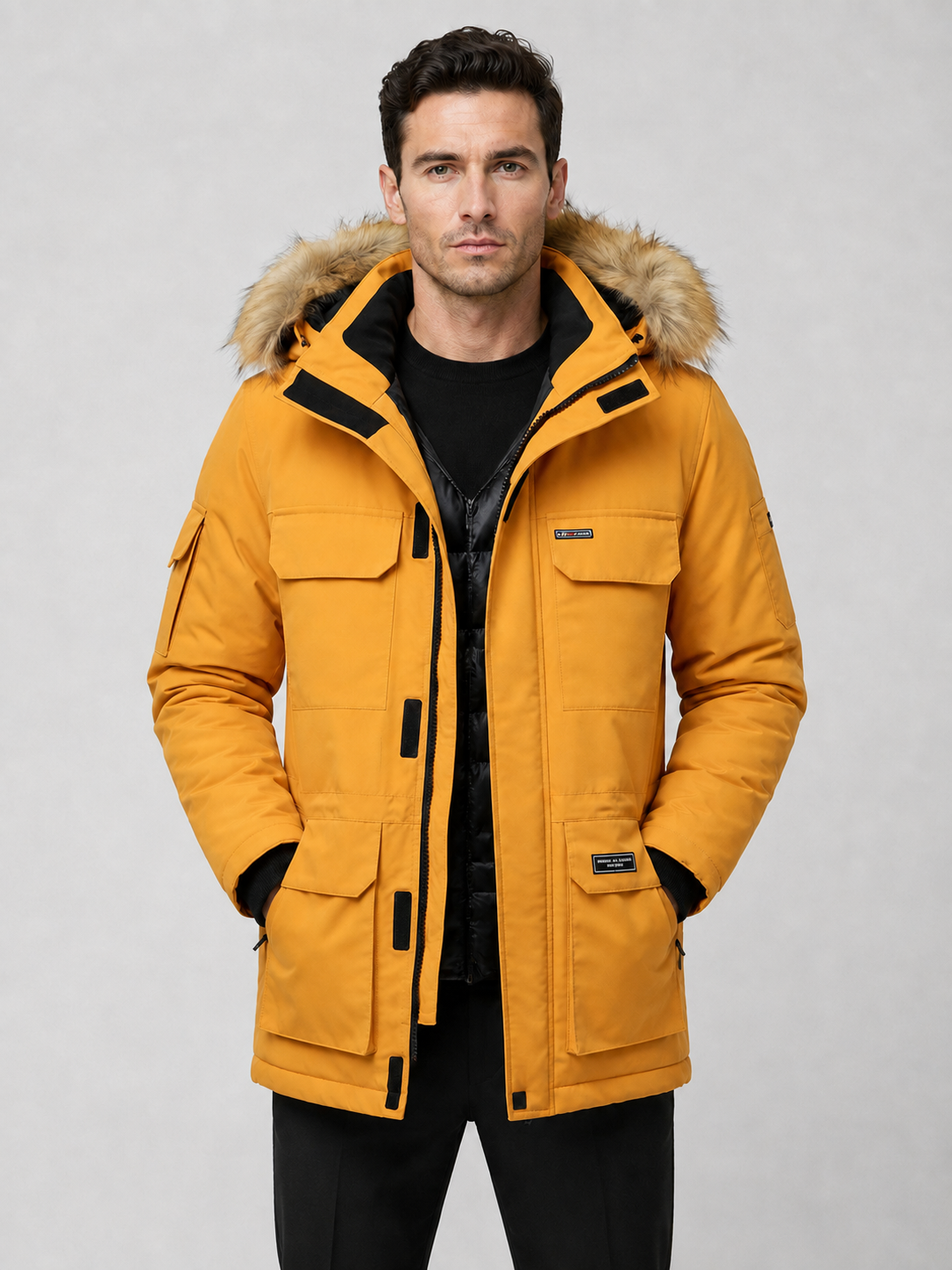 Men’s Hooded Parka Jacket with Multiple Pockets