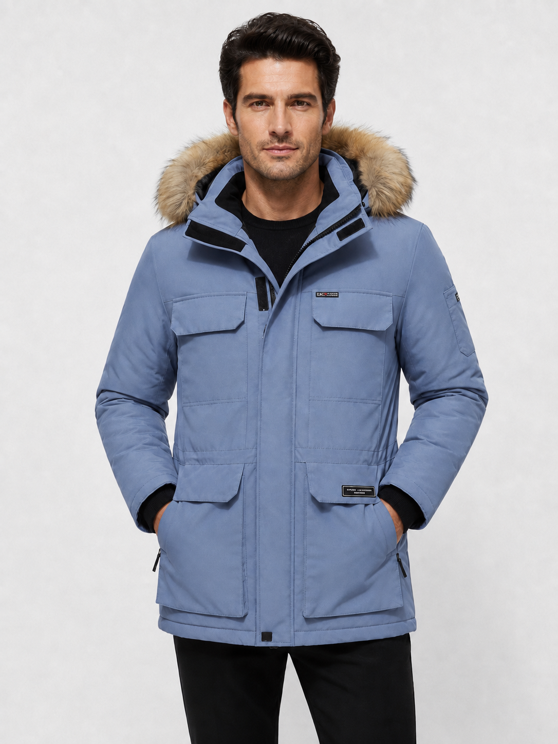 Men’s Hooded Parka Jacket with Multiple Pockets