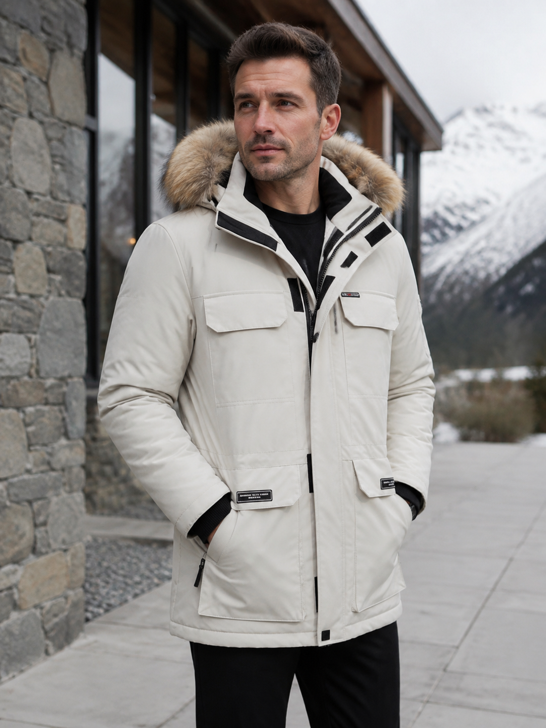 Men’s Hooded Parka Jacket with Multiple Pockets