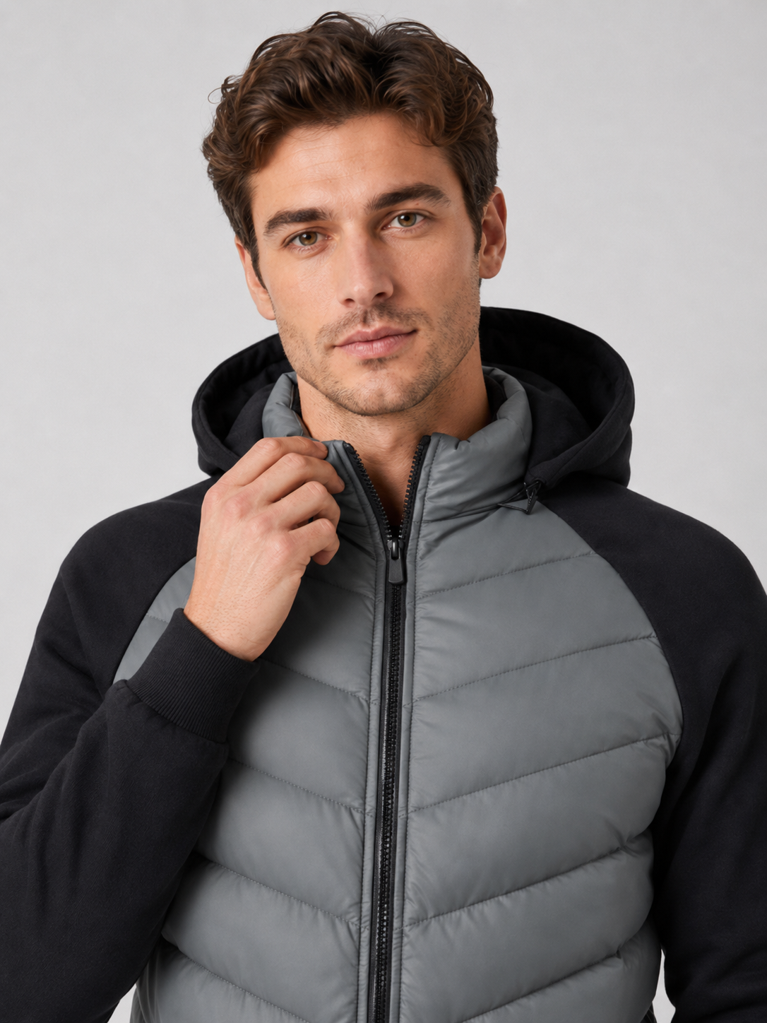 Men’s Hooded Puffer Jacket with Quilted Front Panel