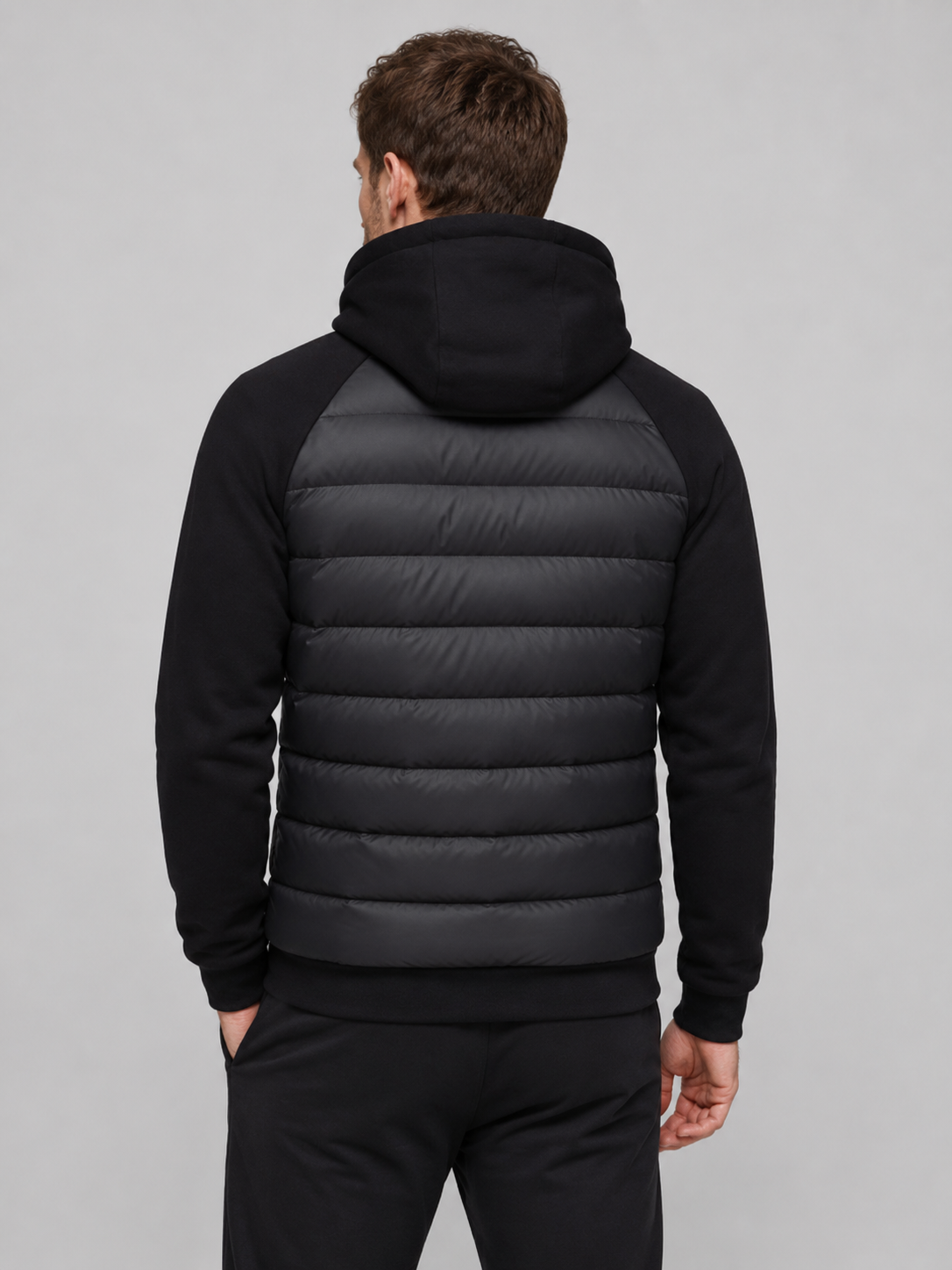Men’s Hooded Puffer Jacket with Quilted Front Panel