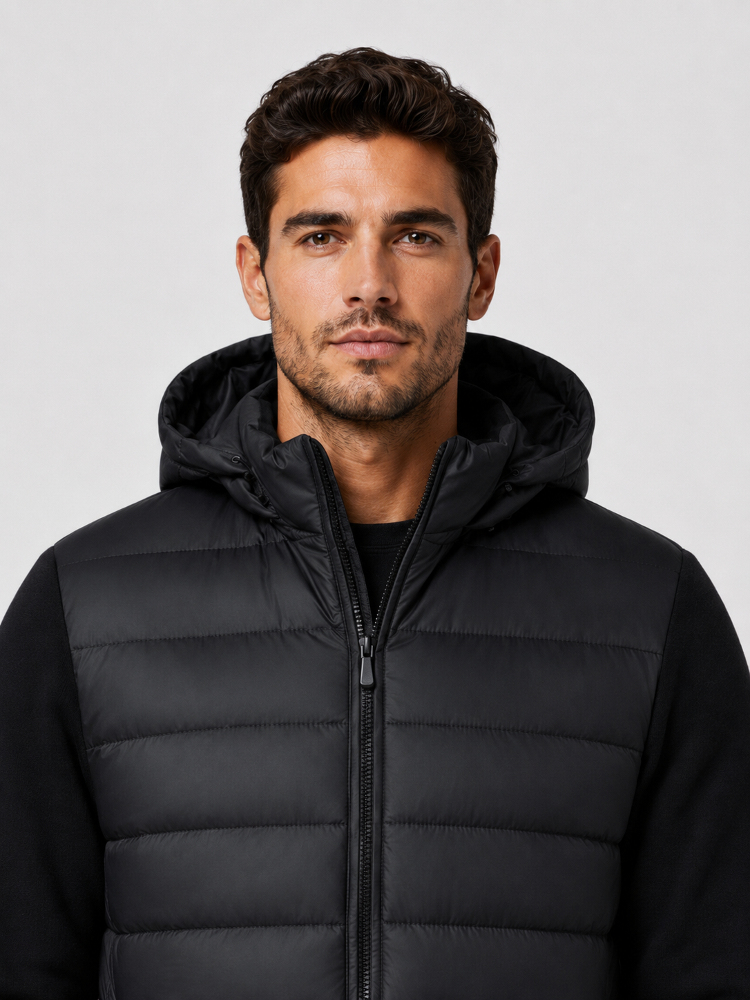 Men’s Hybrid Puffer Jacket with Hood and Full Zip