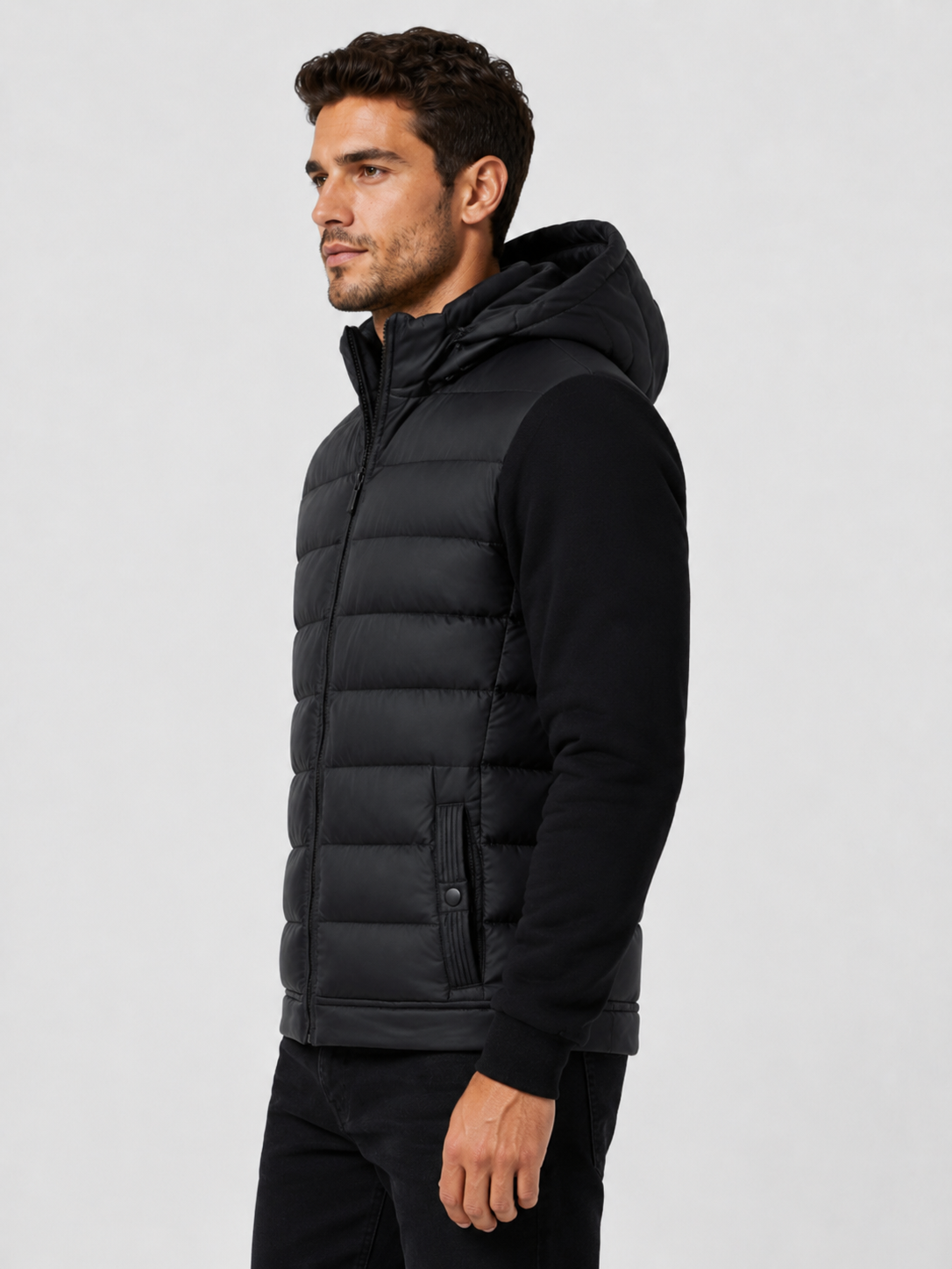 Men’s Hybrid Puffer Jacket with Hood and Full Zip