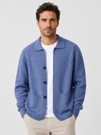 Men’s Knit Button Cardigan with Collar and Patch Pockets