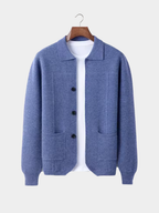 Men’s Knit Button Cardigan with Collar and Patch Pockets