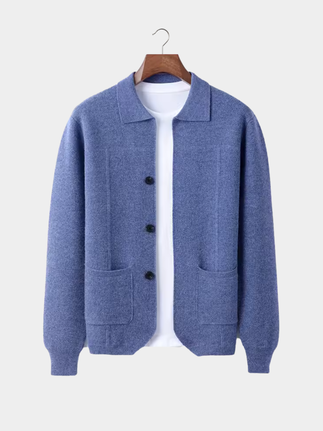 Men’s Knit Button Cardigan with Collar and Patch Pockets