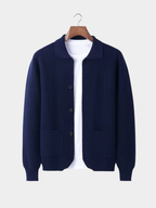 Men’s Knit Button Cardigan with Collar and Patch Pockets