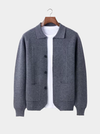 Men’s Knit Button Cardigan with Collar and Patch Pockets