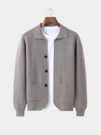 Men’s Knit Button Cardigan with Collar and Patch Pockets