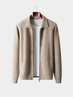 Men’s Knit Cardigan with Zip Front and Polo Collar