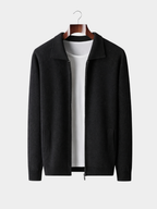 Men’s Knit Cardigan with Zip Front and Polo Collar