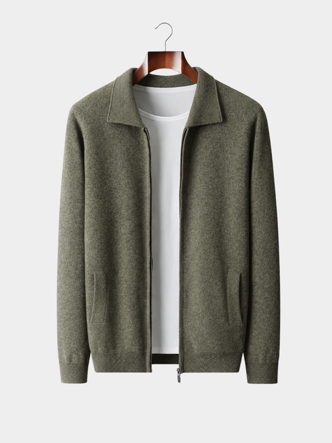Men’s Knit Cardigan with Zip Front and Polo Collar