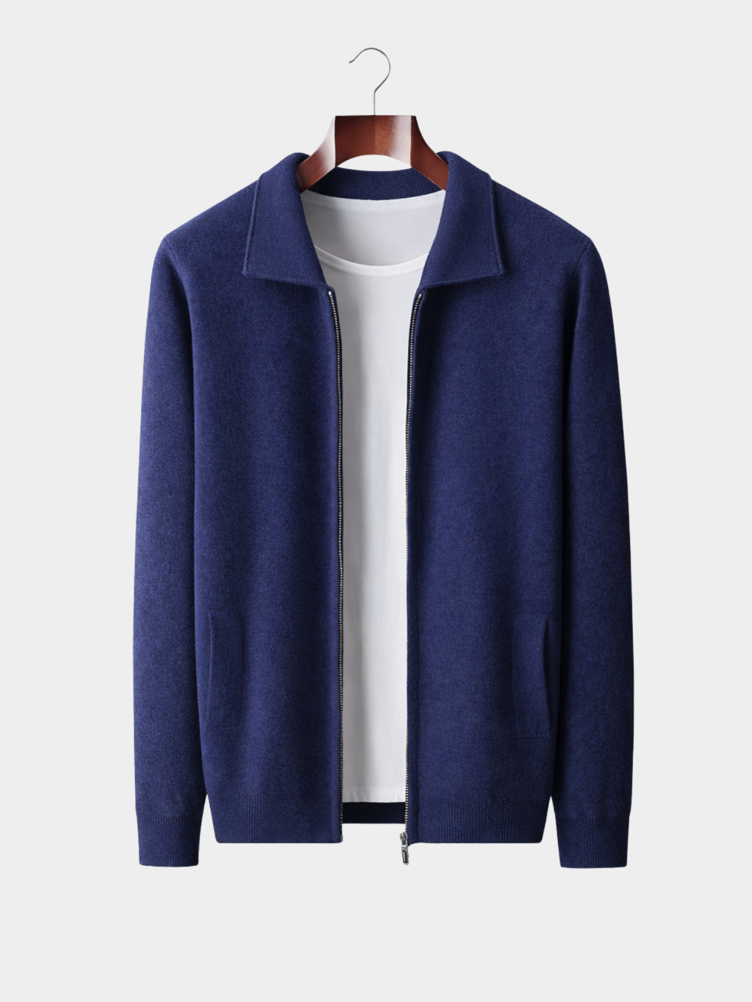 Men’s Knit Cardigan with Zip Front and Polo Collar