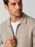 Men’s Knit Cardigan with Zip Front and Polo Collar