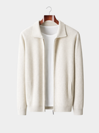 Men’s Knit Cardigan with Zip Front and Polo Collar