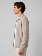 Men’s Knit Cardigan with Zip Front and Polo Collar