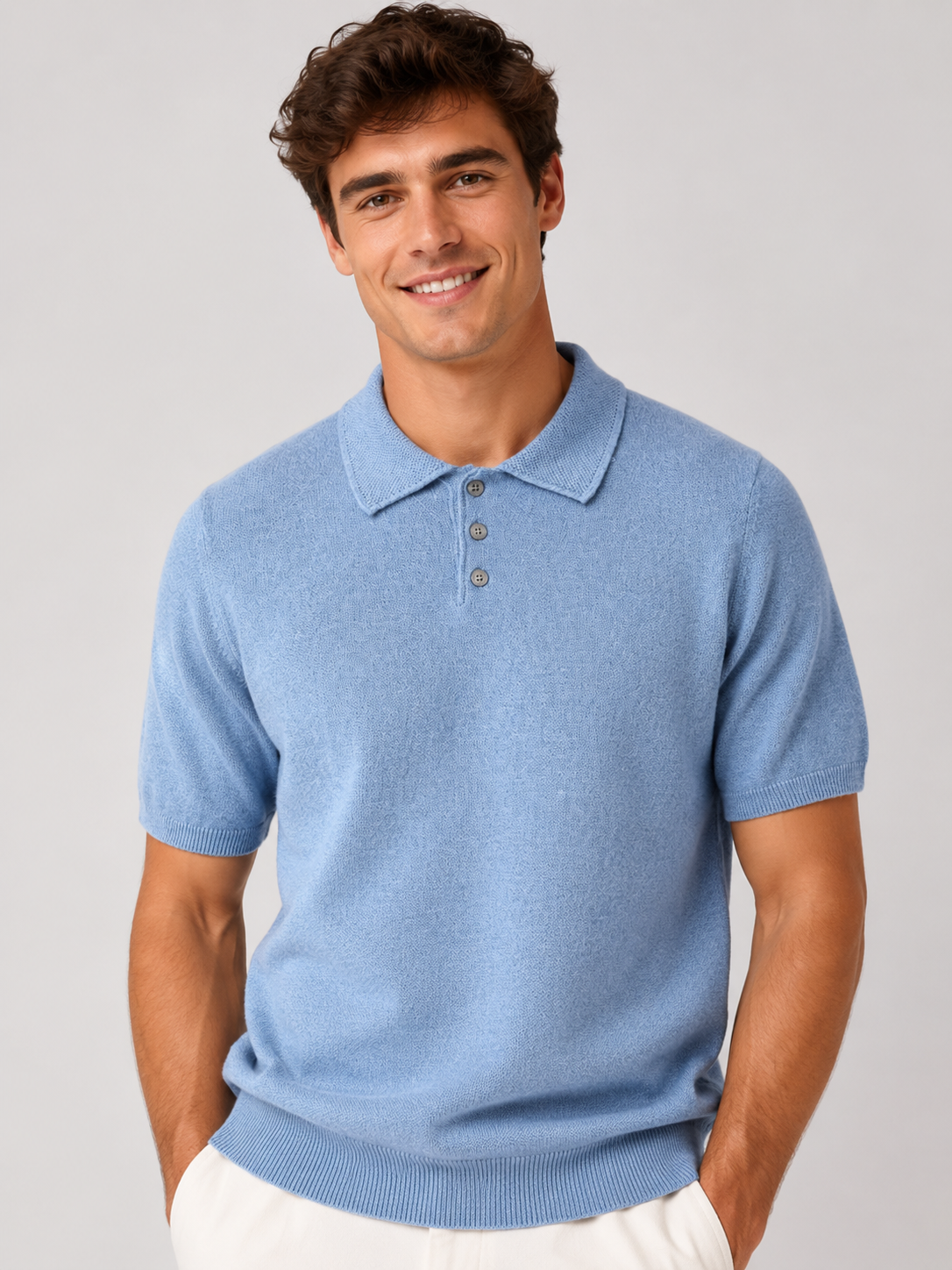 Men’s Knit Polo Shirt with Button Placket and Short Sleeves