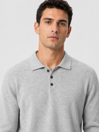 Men’s Long Sleeve Polo Knit Sweater with Three-Button Collar