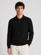 Men’s Long Sleeve Polo Knit Sweater with Three-Button Collar