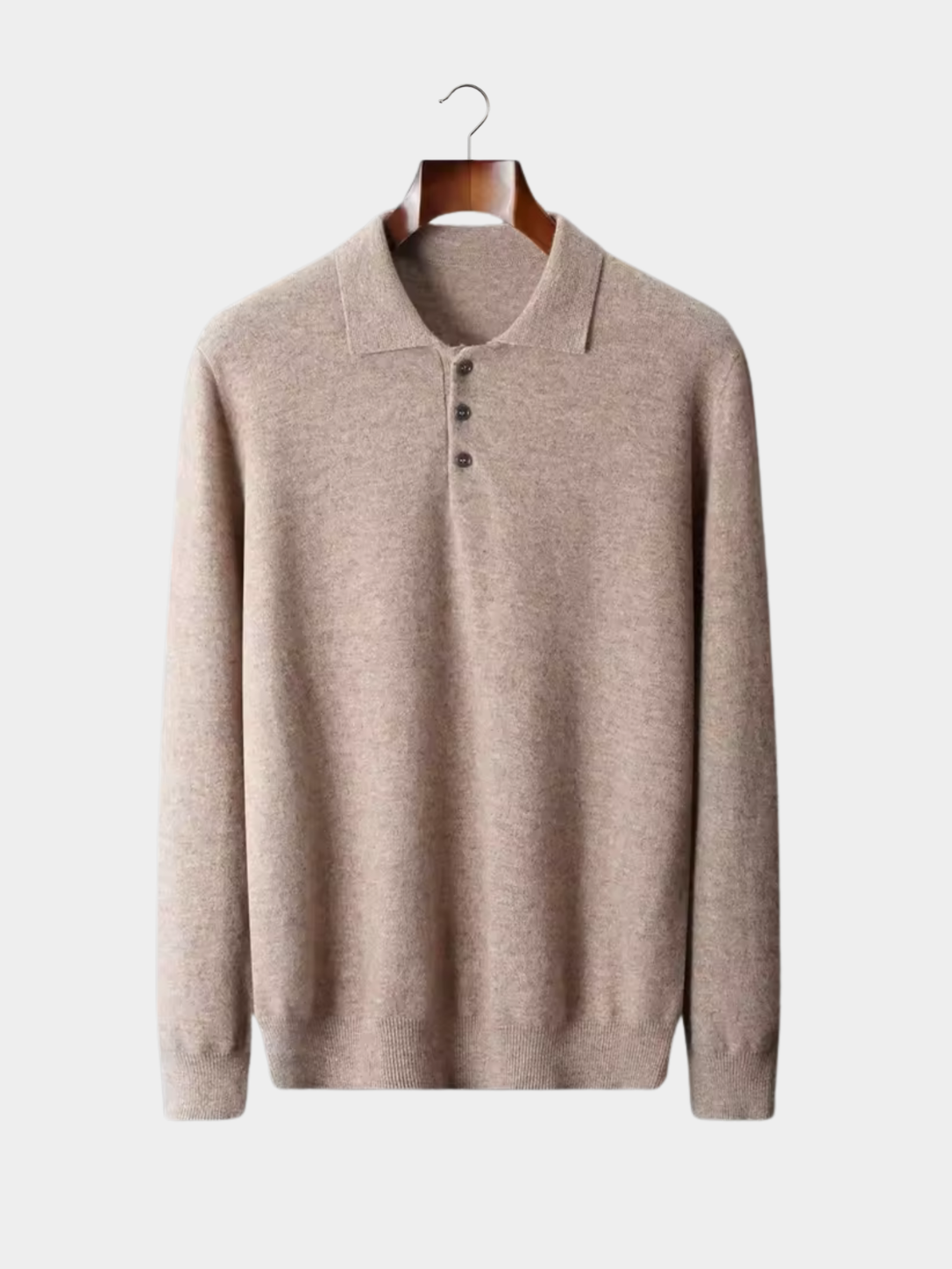 Men’s Long Sleeve Polo Knit Sweater with Three-Button Collar
