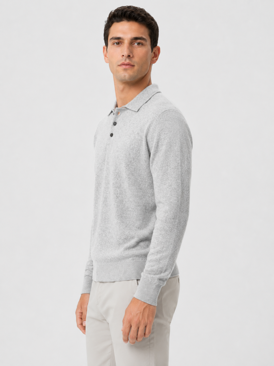 Men’s Long Sleeve Polo Knit Sweater with Three-Button Collar