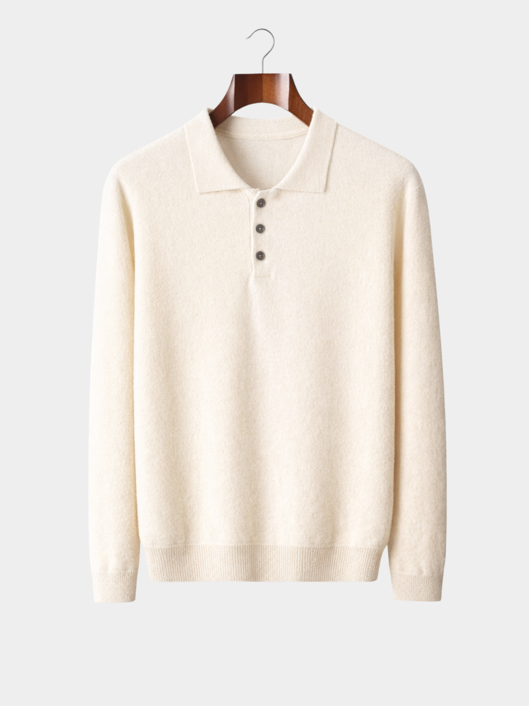 Men’s Long Sleeve Polo Knit Sweater with Three-Button Collar