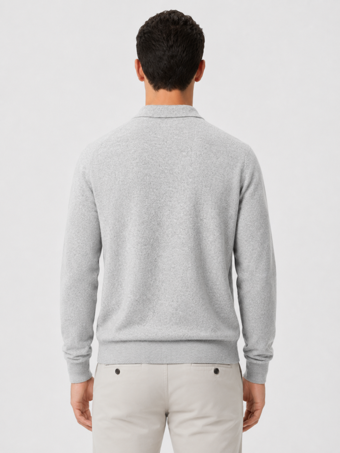 Men’s Long Sleeve Polo Knit Sweater with Three-Button Collar