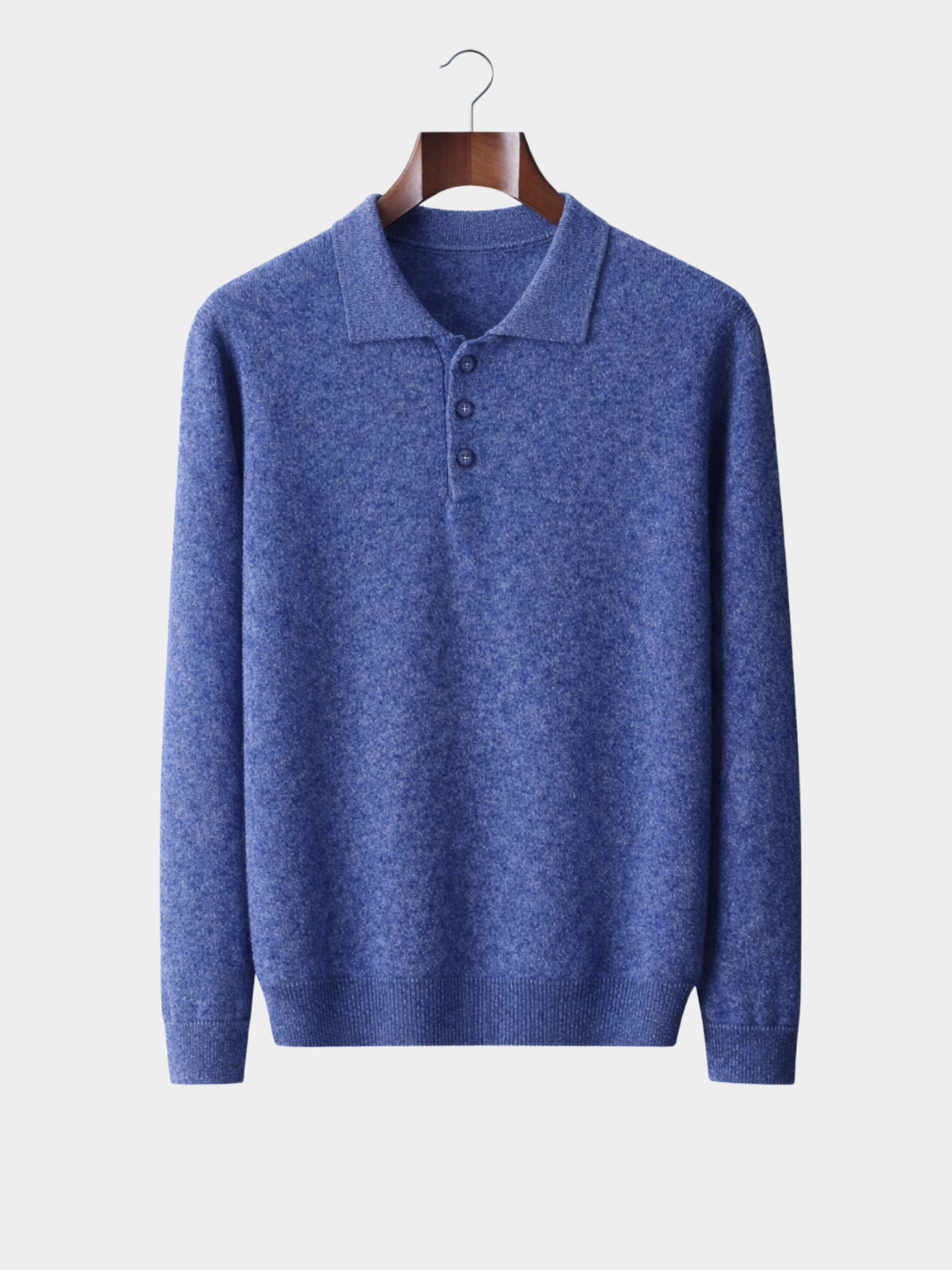 Men’s Long Sleeve Polo Knit Sweater with Three-Button Collar