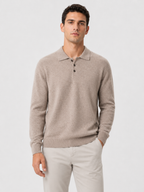 Men’s Long Sleeve Polo Knit Sweater with Three-Button Collar