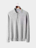 Men’s Long Sleeve Polo Knit Sweater with Three-Button Collar