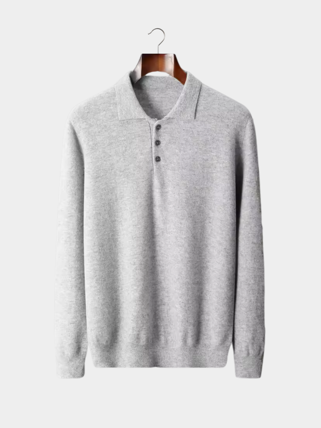 Men’s Long Sleeve Polo Knit Sweater with Three-Button Collar