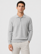 Men’s Long Sleeve Polo Knit Sweater with Three-Button Collar