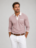 Men’s Long Sleeve Polo Shirt with Contrast Collar